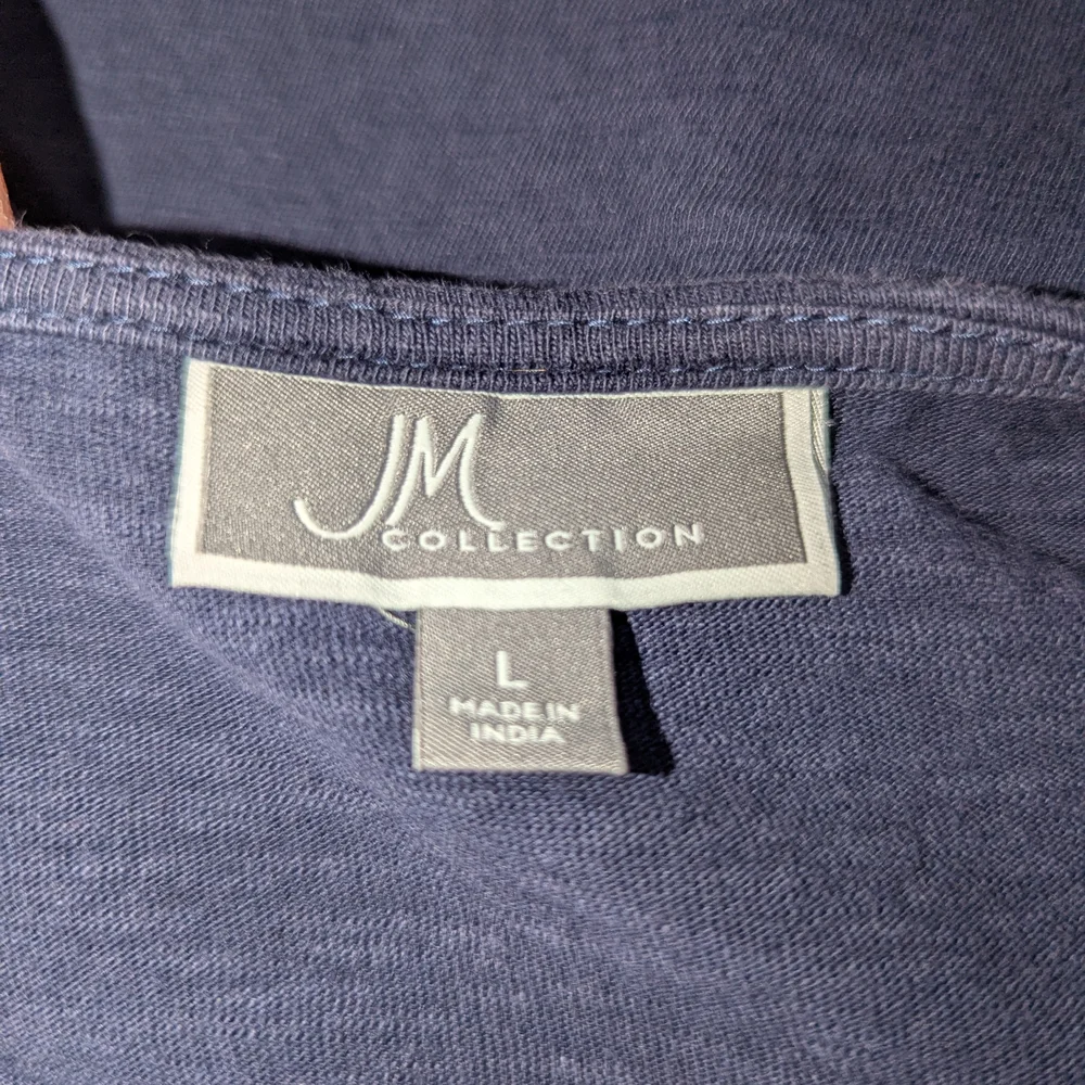 JM Collection Navy Top‎ with Gold Eyelet Accents - Picture 4 of 7